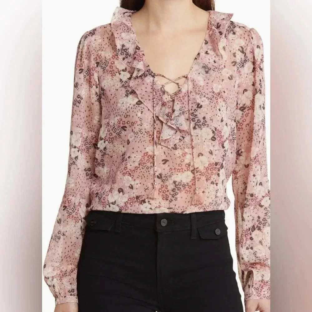 NWOT PAIGE Ilara Floral Ruffle Blouse / Size Medium /